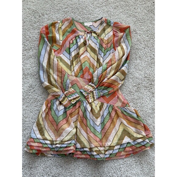 CIEBON Women’s M Emerie Chevron Striped V-Neck Long Sleeve Mini Dress Colorful - Picture 4 of 10